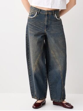 Daisy Street Evie boho lace accents barrel-leg jean NWT